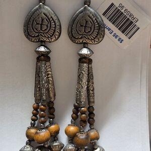 Silver and Yellow Beaded Dangle Earrings